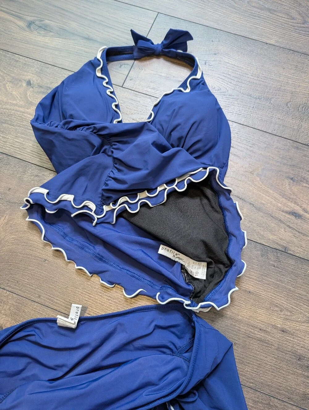 Profile By Gottex Navy Blue Ruffle Tankini with Skirt Size 10